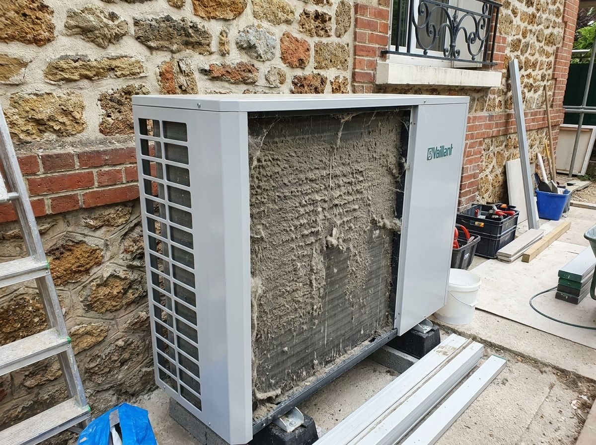 Échangeur de la Vaillant aroTHERM plus colmaté de pollen et de poussière